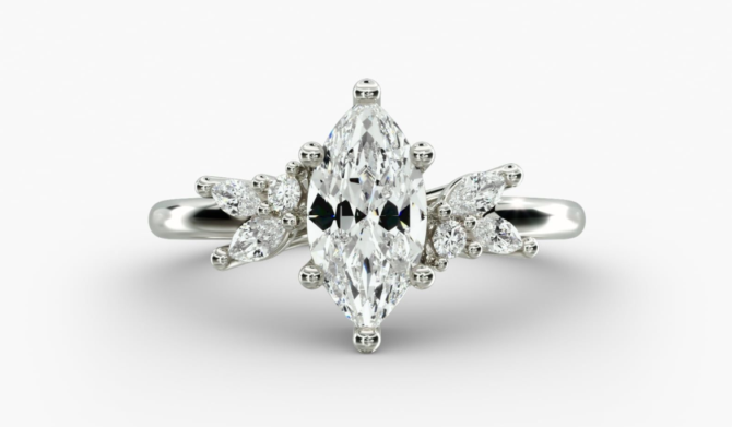 Marquise diamond ring with side stones
